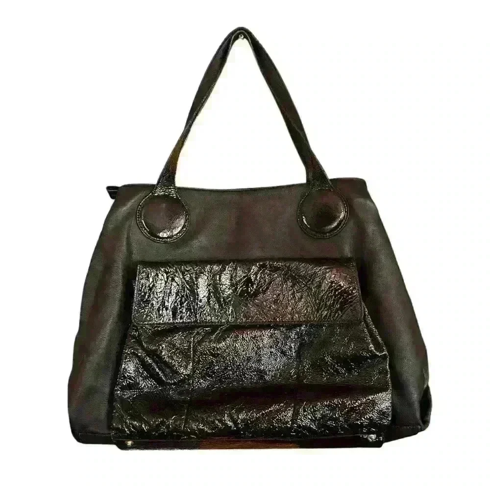 Goldenbleu black patent leather convertible purse‎